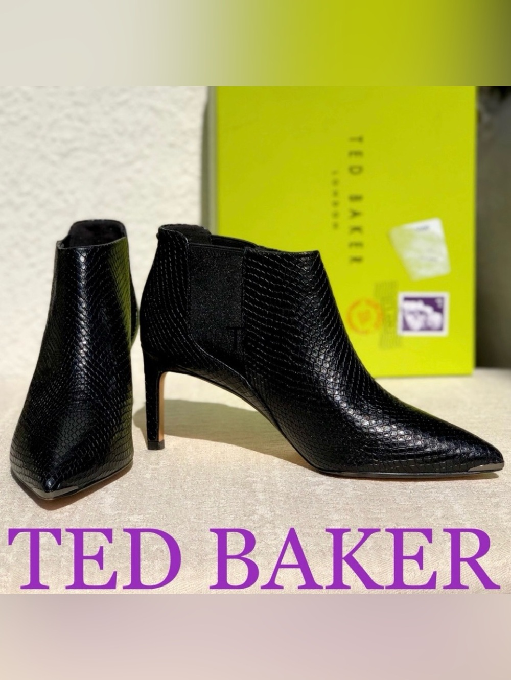 TED BAKER Beriini leather ankle black booties size 8,5
